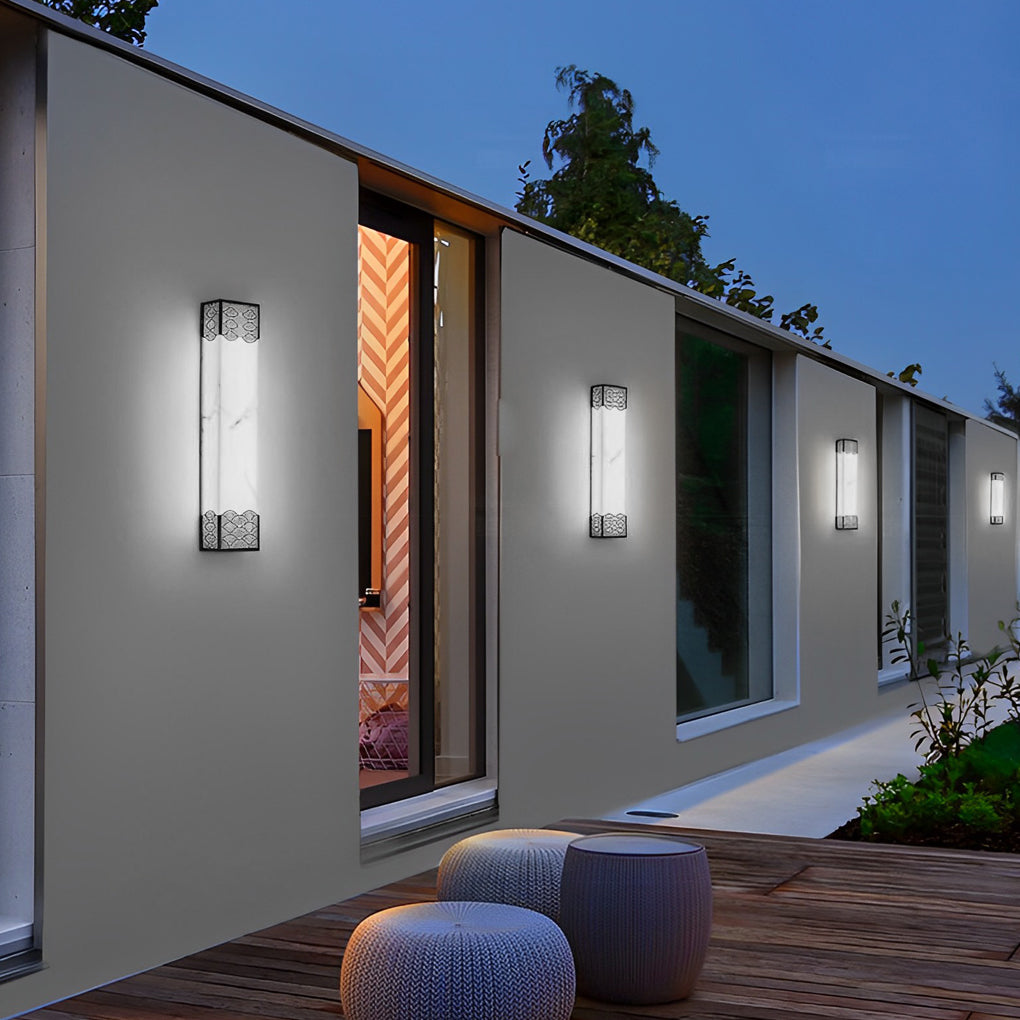 Modern Rectangular Resin LED Waterproof Outdoor Wall Sconce for Garden Porch and Patio Black Exterior Light