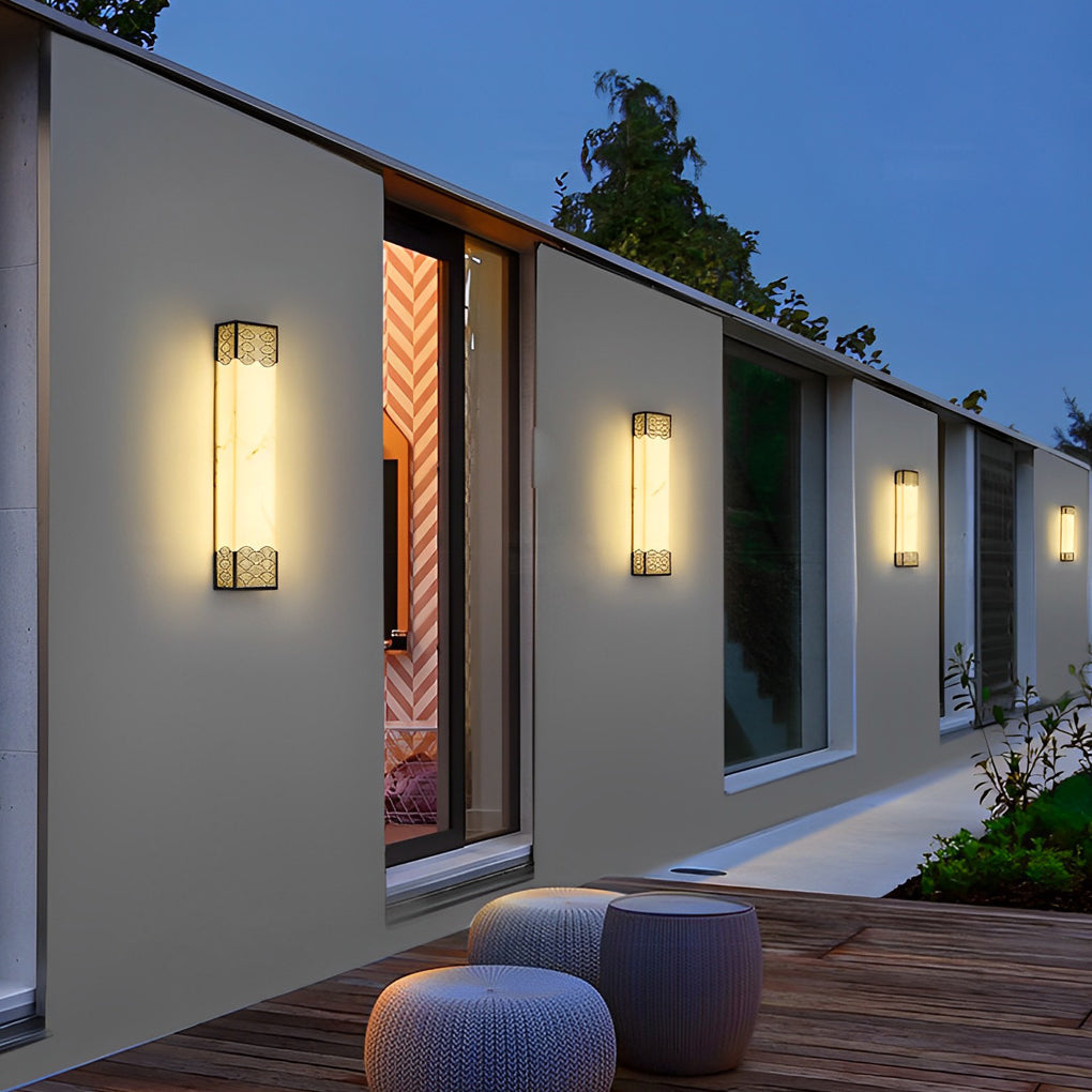 Modern Rectangular Resin LED Waterproof Outdoor Wall Sconce for Garden Porch and Patio Black Exterior Light