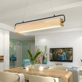Modern Rectangular Rubber Wood LED Pendant Light for Dining Room and Kitchen Island