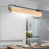 Modern Rectangular Rubber Wood LED Pendant Light for Dining Room and Kitchen Island