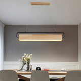Modern Rectangular Rubber Wood LED Pendant Light for Dining Room and Kitchen Island