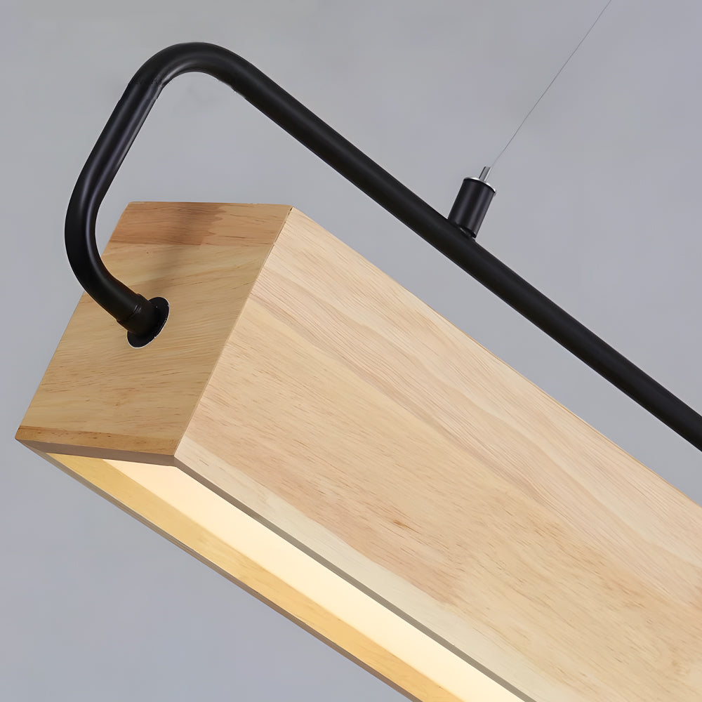 Modern Rectangular Rubber Wood LED Pendant Light for Dining Room and Kitchen Island