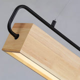 Modern Rectangular Rubber Wood LED Pendant Light for Dining Room and Kitchen Island