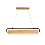 Modern Rectangular Rubber Wood LED Pendant Light for Dining Room and Kitchen Island