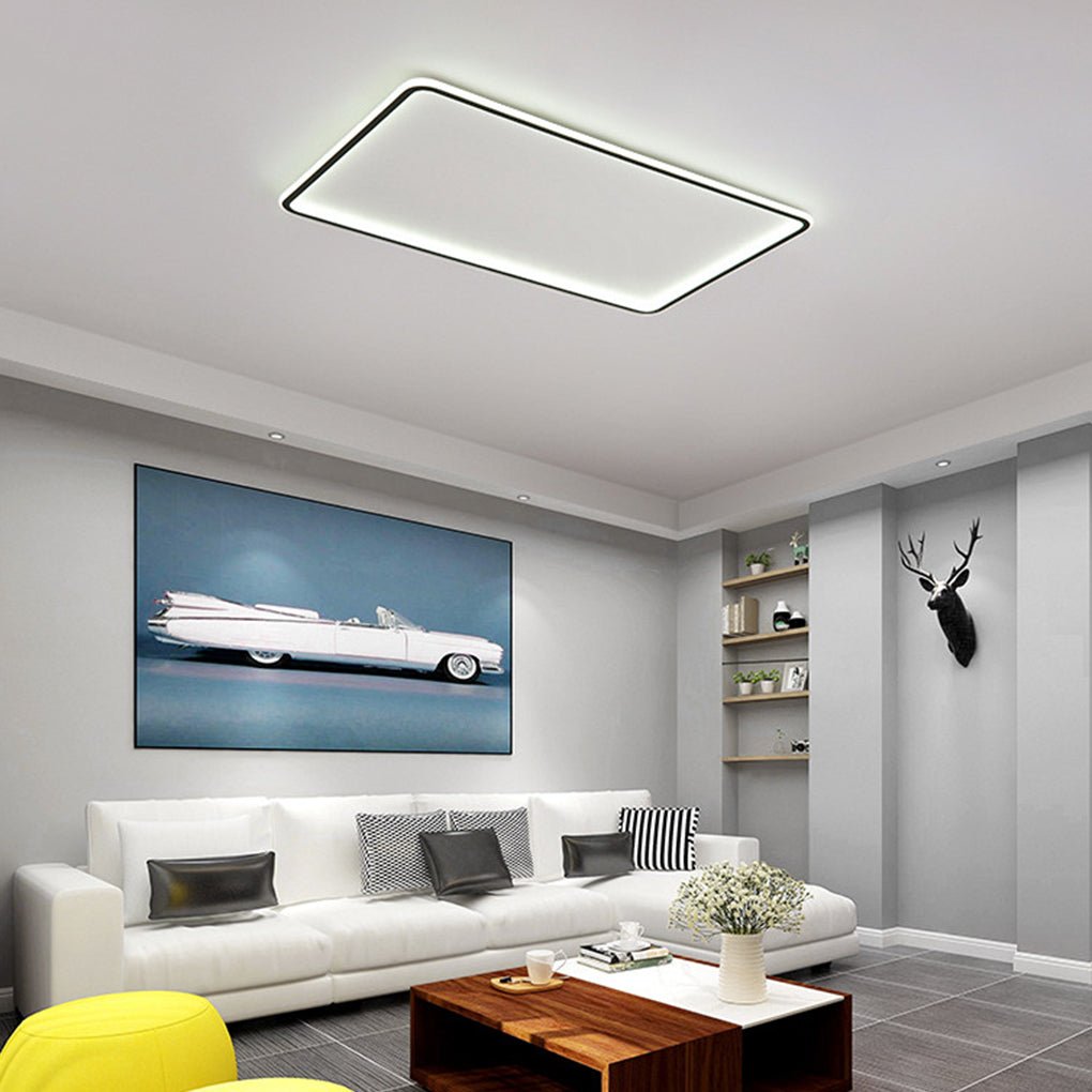 Modern Rectangular Black LED Flush Mount Ceiling Light with Dimmable Remote Control