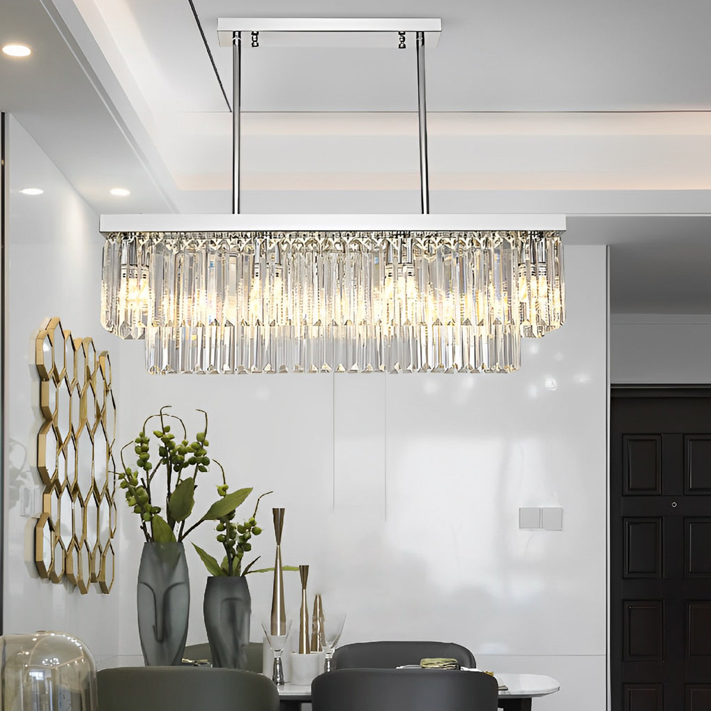 Modern Rectangular Silver Crystal Chandelier 3 Step Dimming Nordic Pendant Light for Dining Room