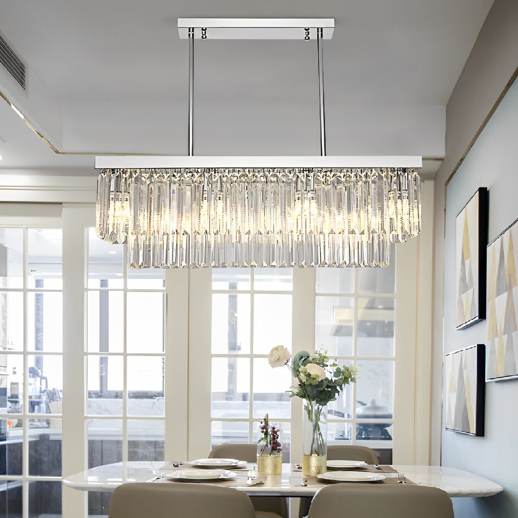 Modern Rectangular Silver Crystal Chandelier 3 Step Dimming Nordic Pendant Light for Dining Room