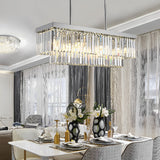 Modern Rectangular Silver Crystal Chandelier 3 Step Dimming Nordic Pendant Light for Dining Room