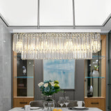 Modern Rectangular Silver Crystal Chandelier 3 Step Dimming Nordic Pendant Light for Dining Room