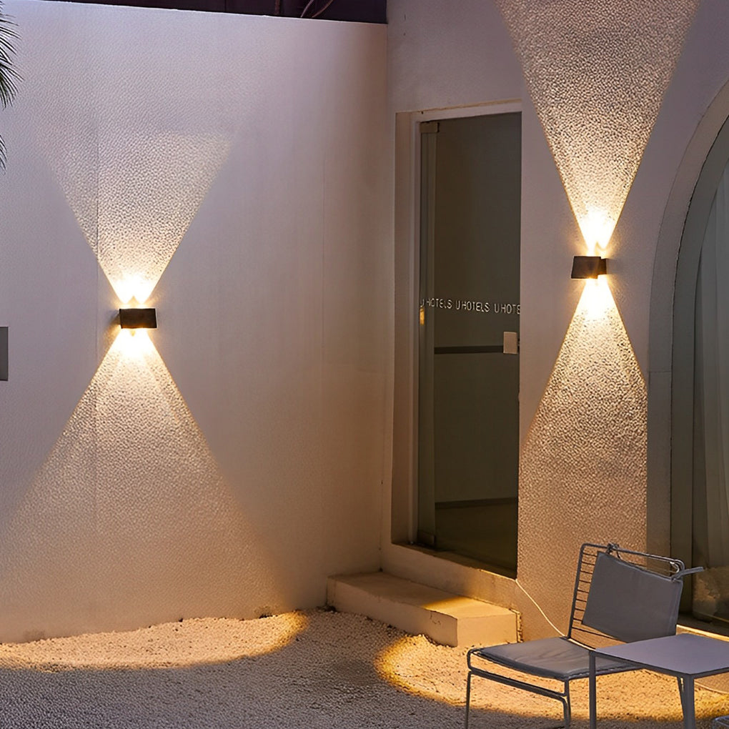 Modern Rectangular Solar LED Wall Lamp Waterproof Outdoor Up and Down Lighting Sconce