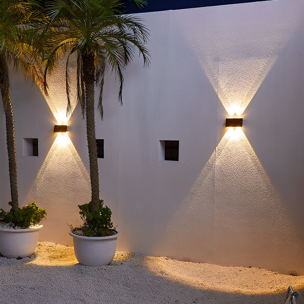 Modern Rectangular Solar LED Wall Lamp Waterproof Outdoor Up and Down Lighting Sconce