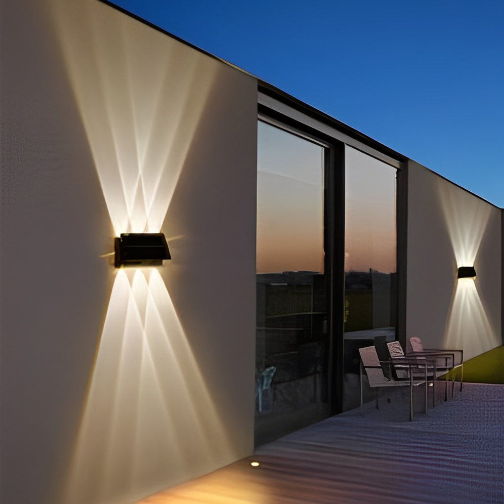 Modern Rectangular Solar LED Wall Sconce Waterproof Up and Down Outdoor Porch Light for Garden and Patio