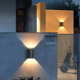 Modern Rectangular Solar Powered LED Outdoor Wall Sconce Waterproof Up and Down Exterior Porch Lighting