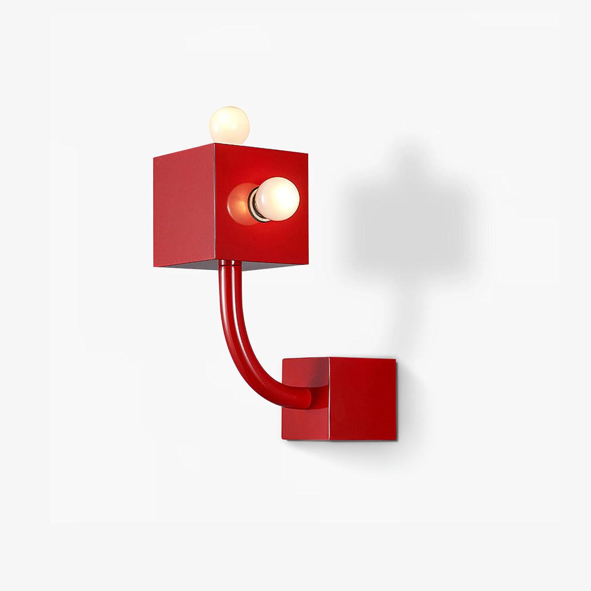 Modern Red Geometric Cube Wall Sconce Industrial Metal Indoor Light Fixture