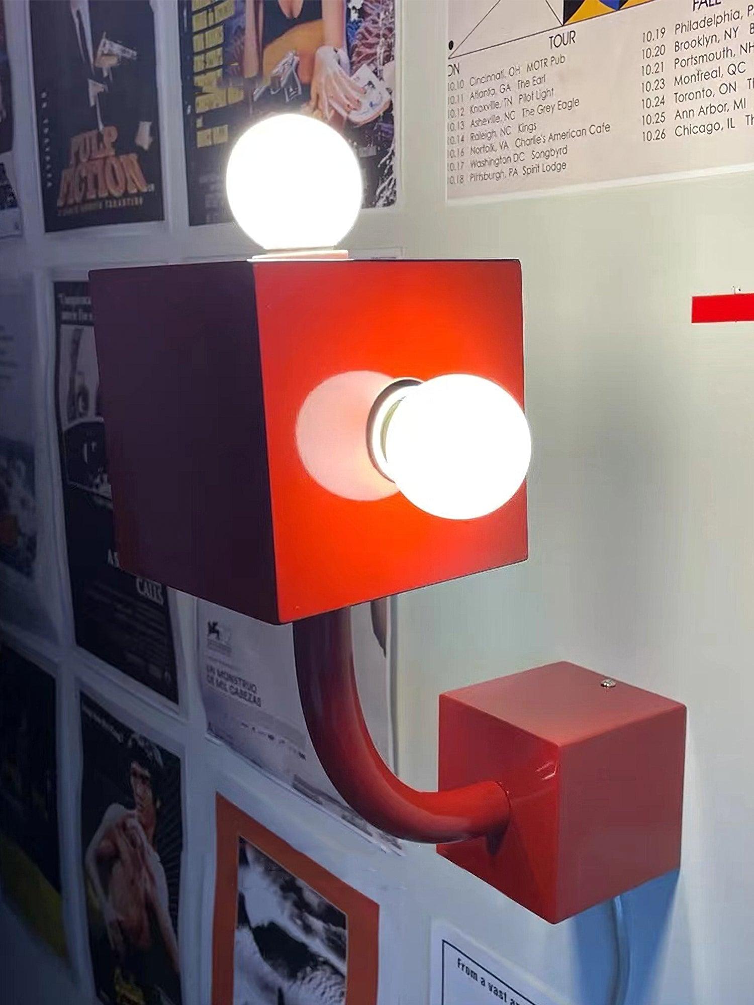 Modern Red Geometric Cube Wall Sconce Industrial Metal Indoor Light Fixture