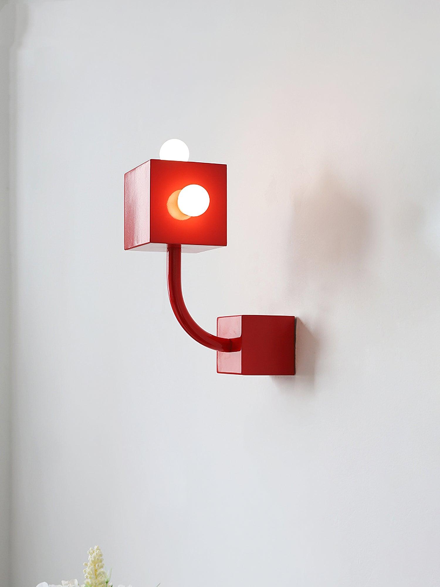 Modern Red Geometric Cube Wall Sconce Industrial Metal Indoor Light Fixture