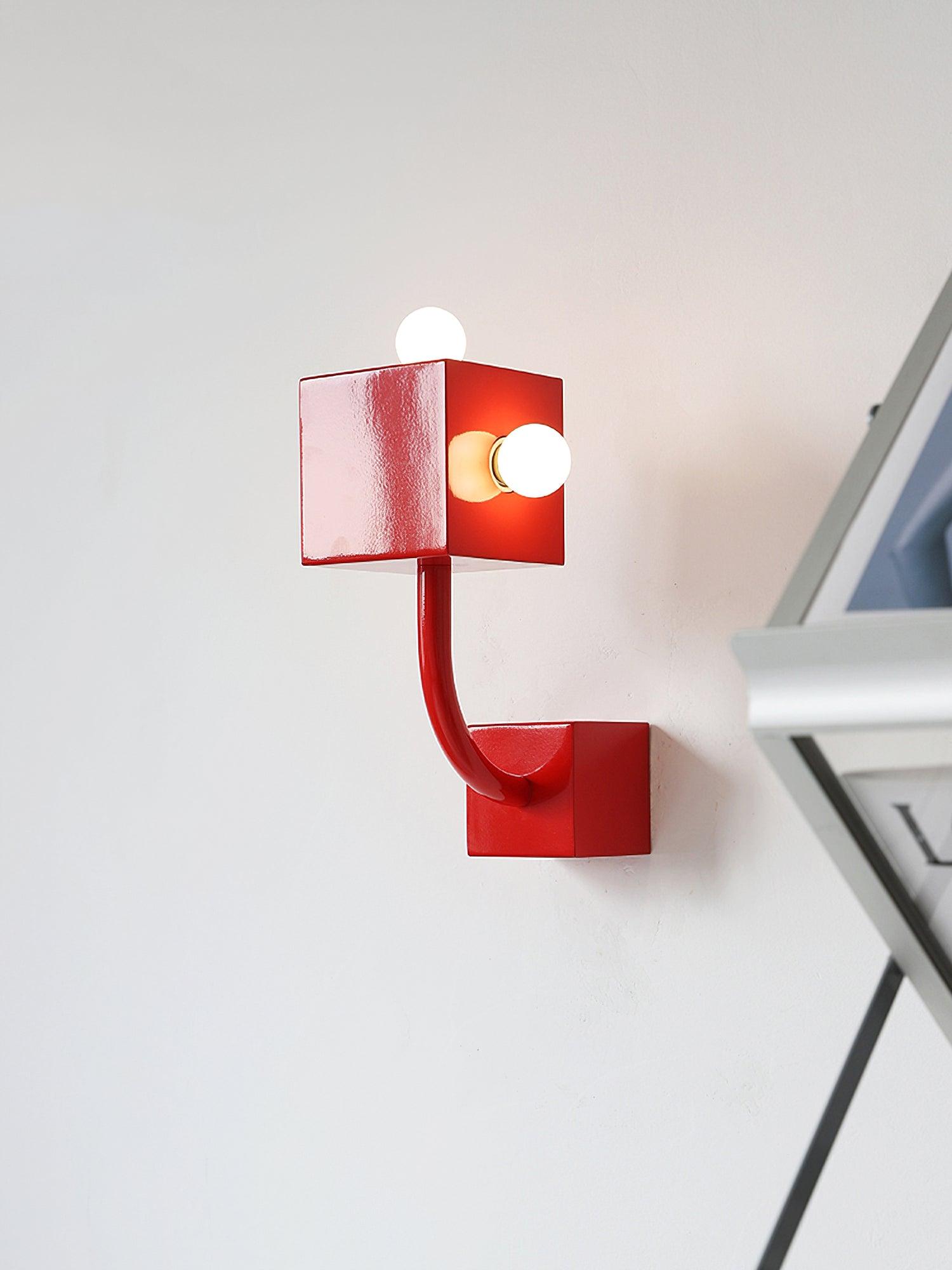 Modern Red Geometric Cube Wall Sconce Industrial Metal Indoor Light Fixture