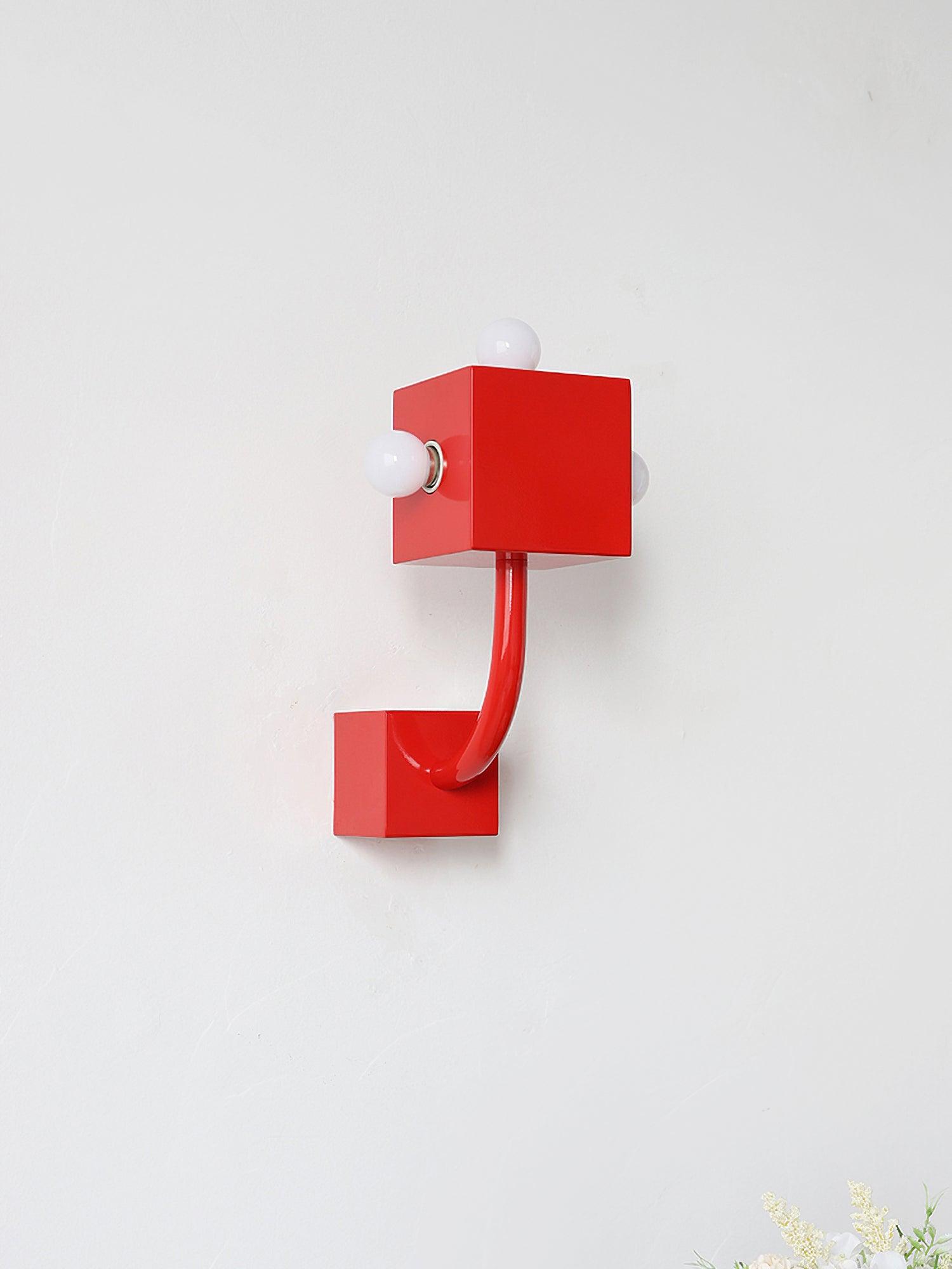 Modern Red Geometric Cube Wall Sconce Industrial Metal Indoor Light Fixture