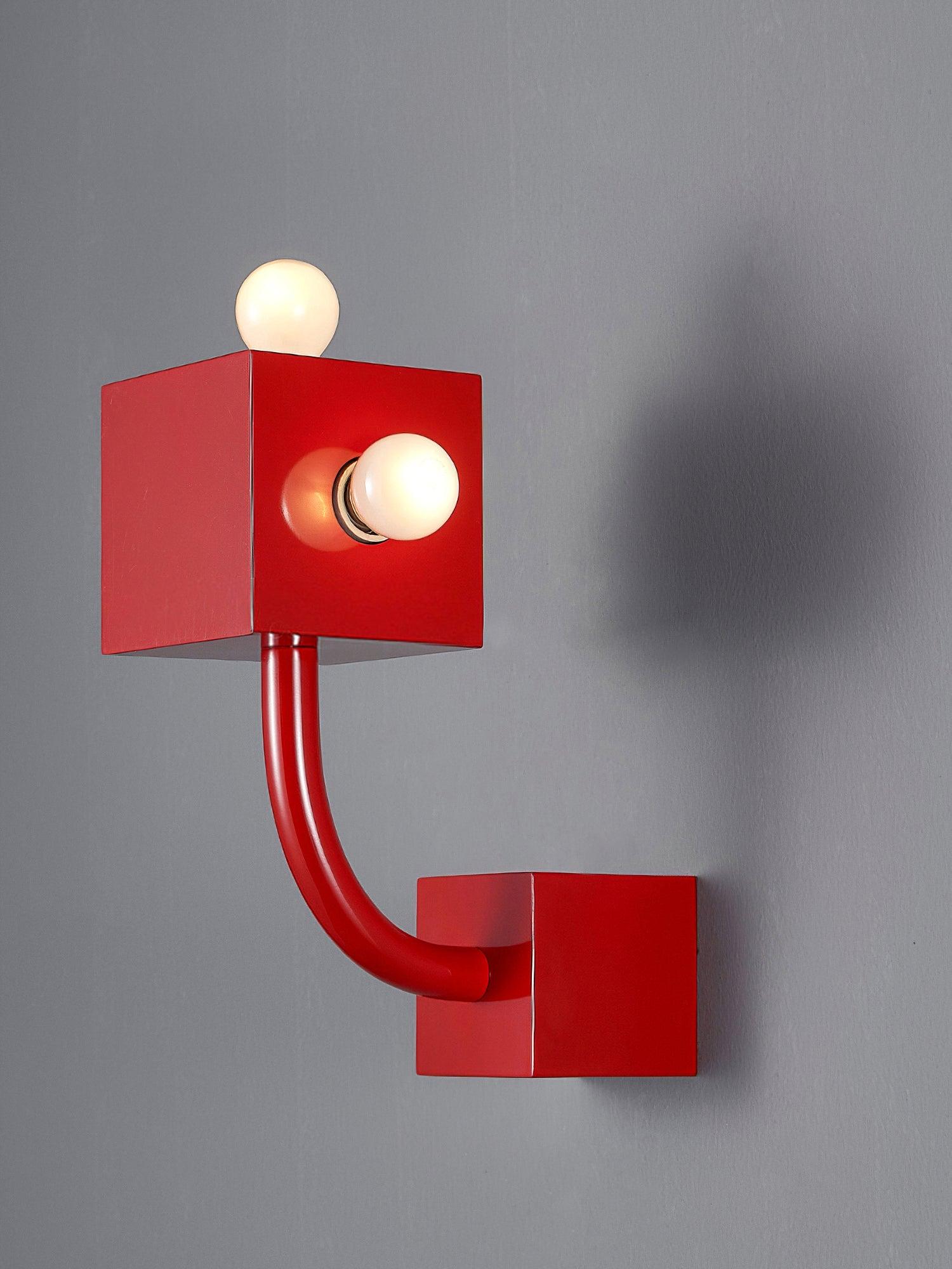 Modern Red Geometric Cube Wall Sconce Industrial Metal Indoor Light Fixture
