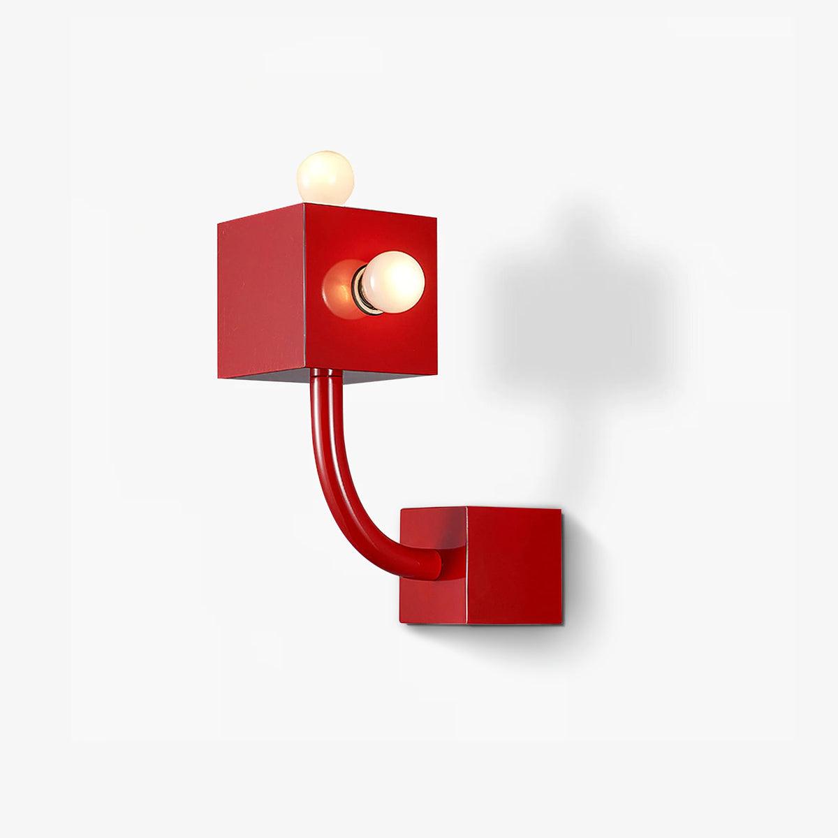 Modern Red Geometric Cube Wall Sconce Industrial Metal Indoor Light Fixture