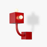 Modern Red Geometric Cube Wall Sconce Industrial Metal Indoor Light Fixture