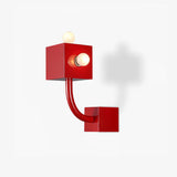 Modern Red Geometric Cube Wall Sconce Industrial Metal Indoor Light Fixture