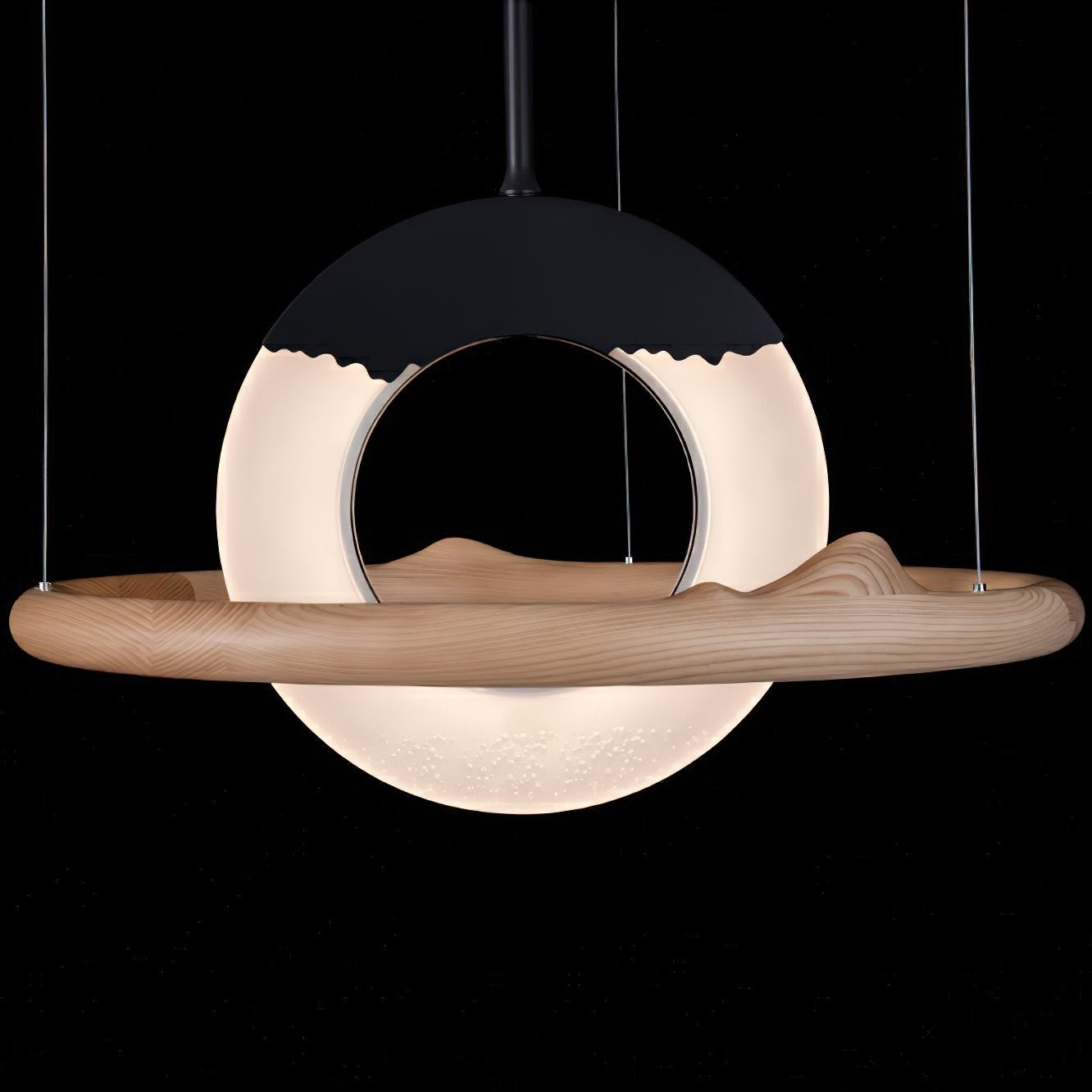 Modern Reincarnation Wood Ring LED Pendant Light Circular Minimalist Chandelier