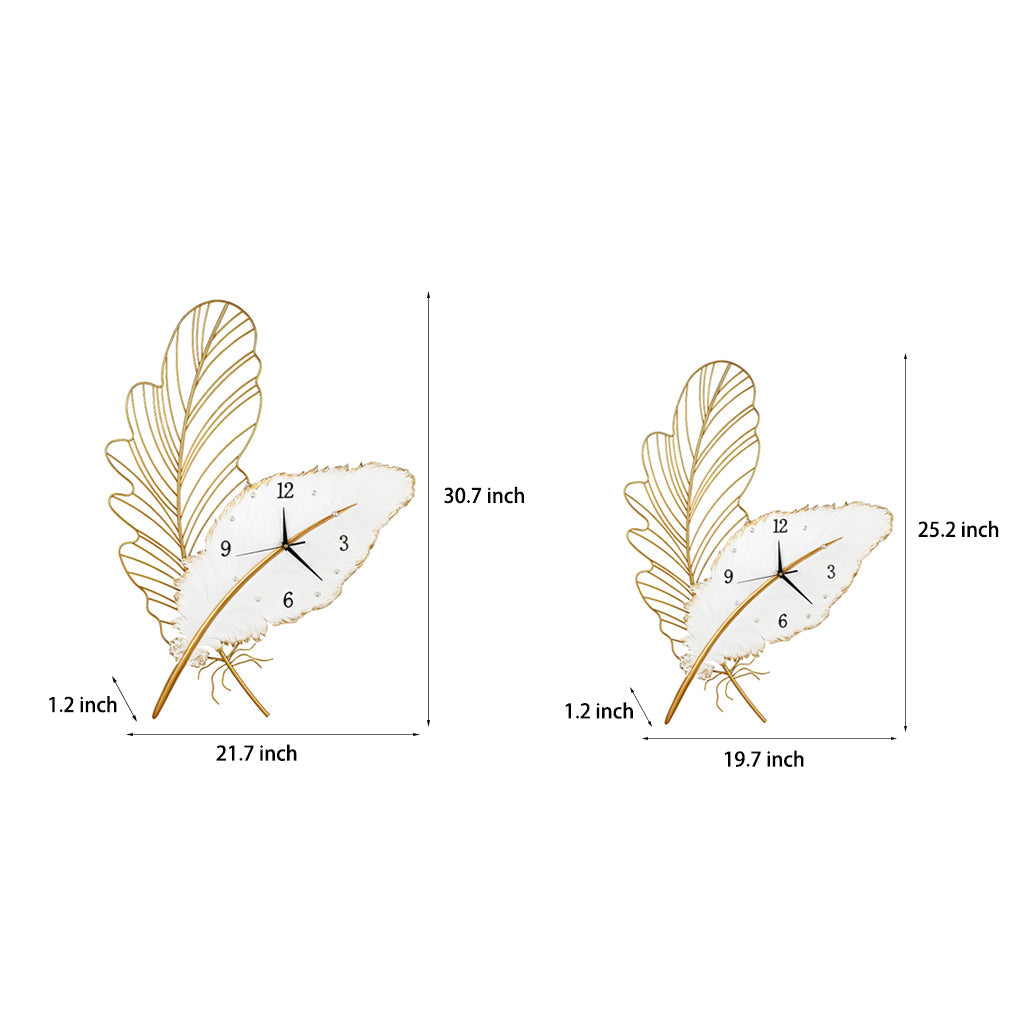 Modern Resin Feather LED Wall Clock Silent Artistic Sconce for Living Room Bedroom Decor