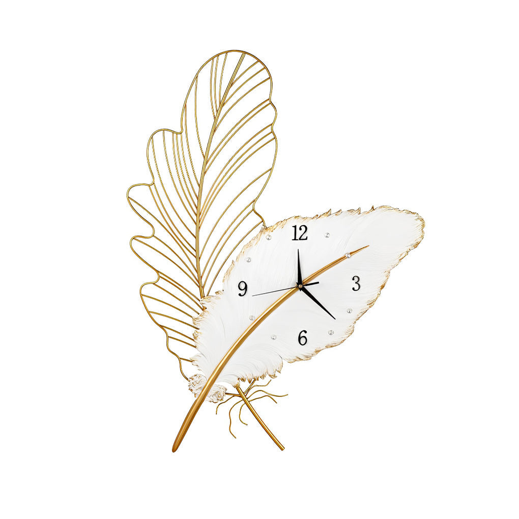 Modern Resin Feather LED Wall Clock Silent Artistic Sconce for Living Room Bedroom Decor