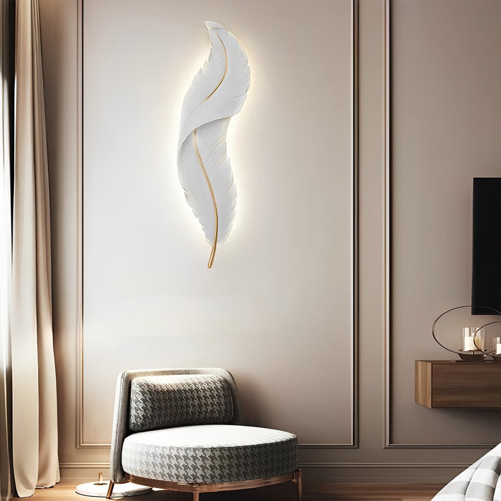 Modern Resin Feather LED Wall Sconce Luxury White Light for Bedroom and Living Room