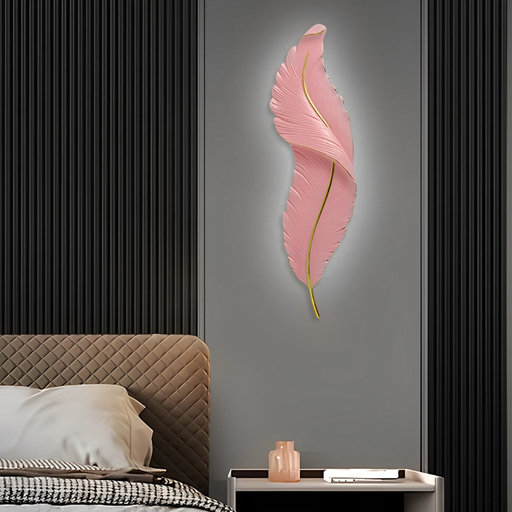 Modern Resin Feather LED Wall Sconce Luxury White Light for Bedroom and Living Room