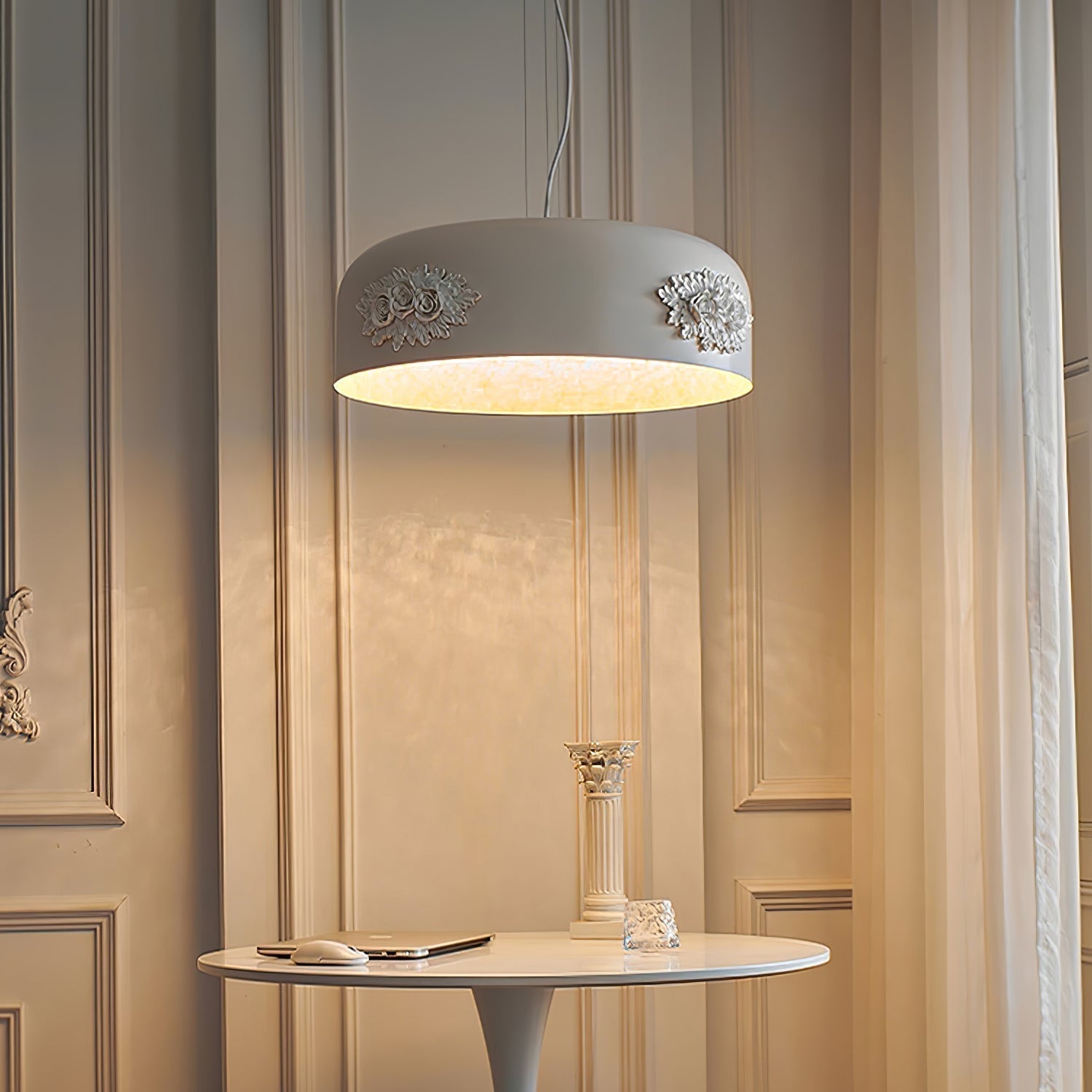 Modern Resin Pendant Light with Crystal Accents White and Beige LED Ceiling Fixture for Elegant Interiors