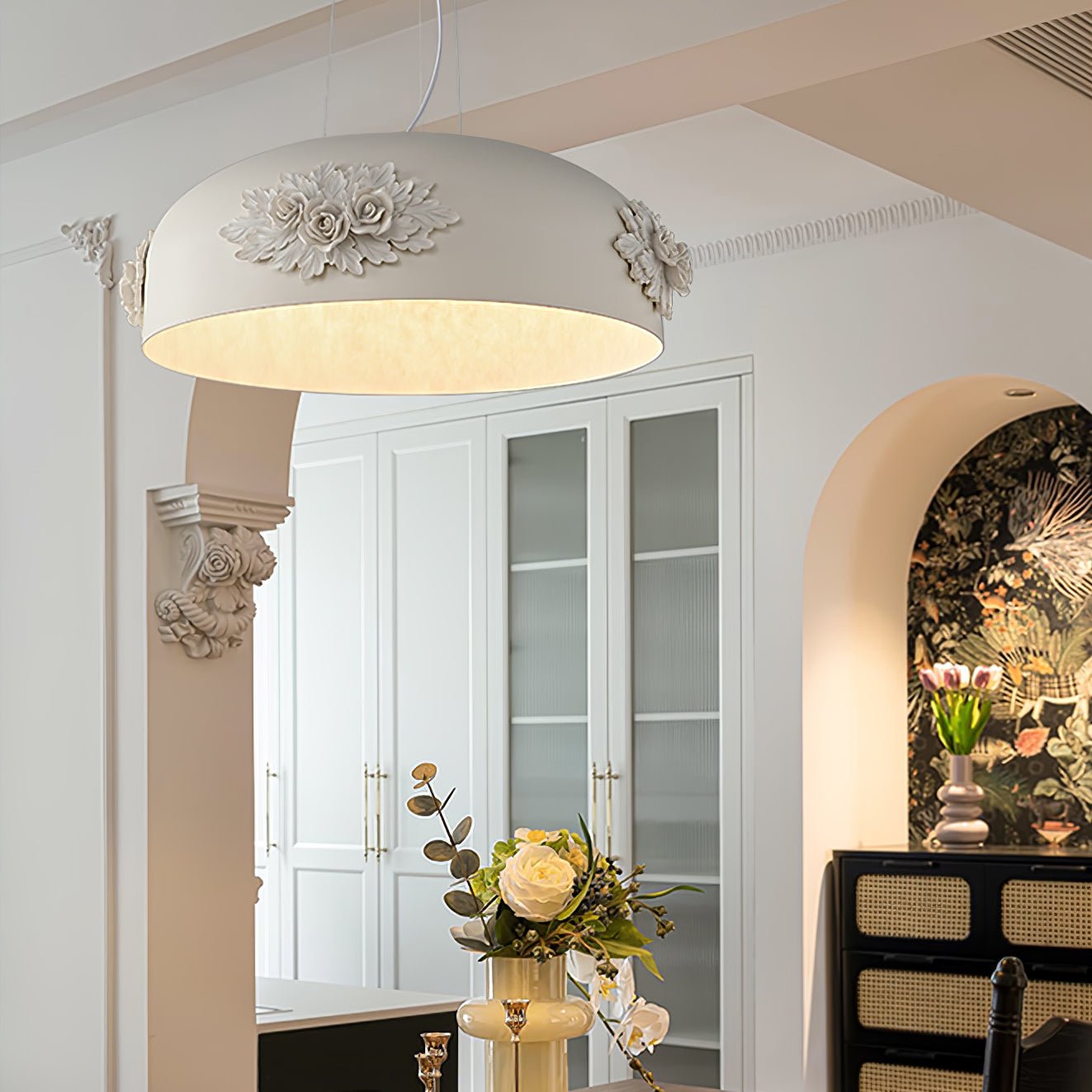 Modern Resin Pendant Light with Crystal Accents White and Beige LED Ceiling Fixture for Elegant Interiors