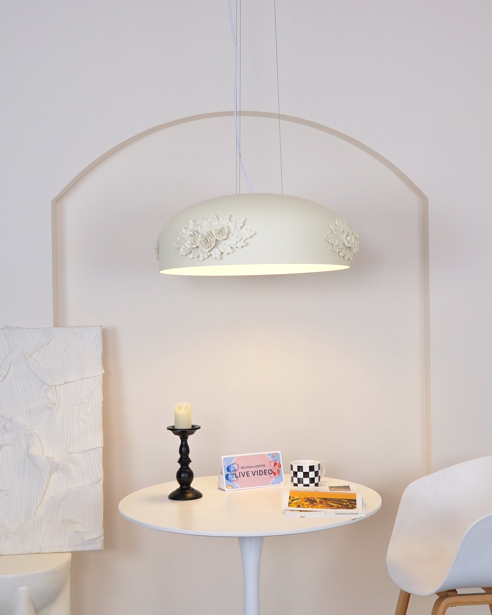 Modern Resin Pendant Light with Crystal Accents White and Beige LED Ceiling Fixture for Elegant Interiors