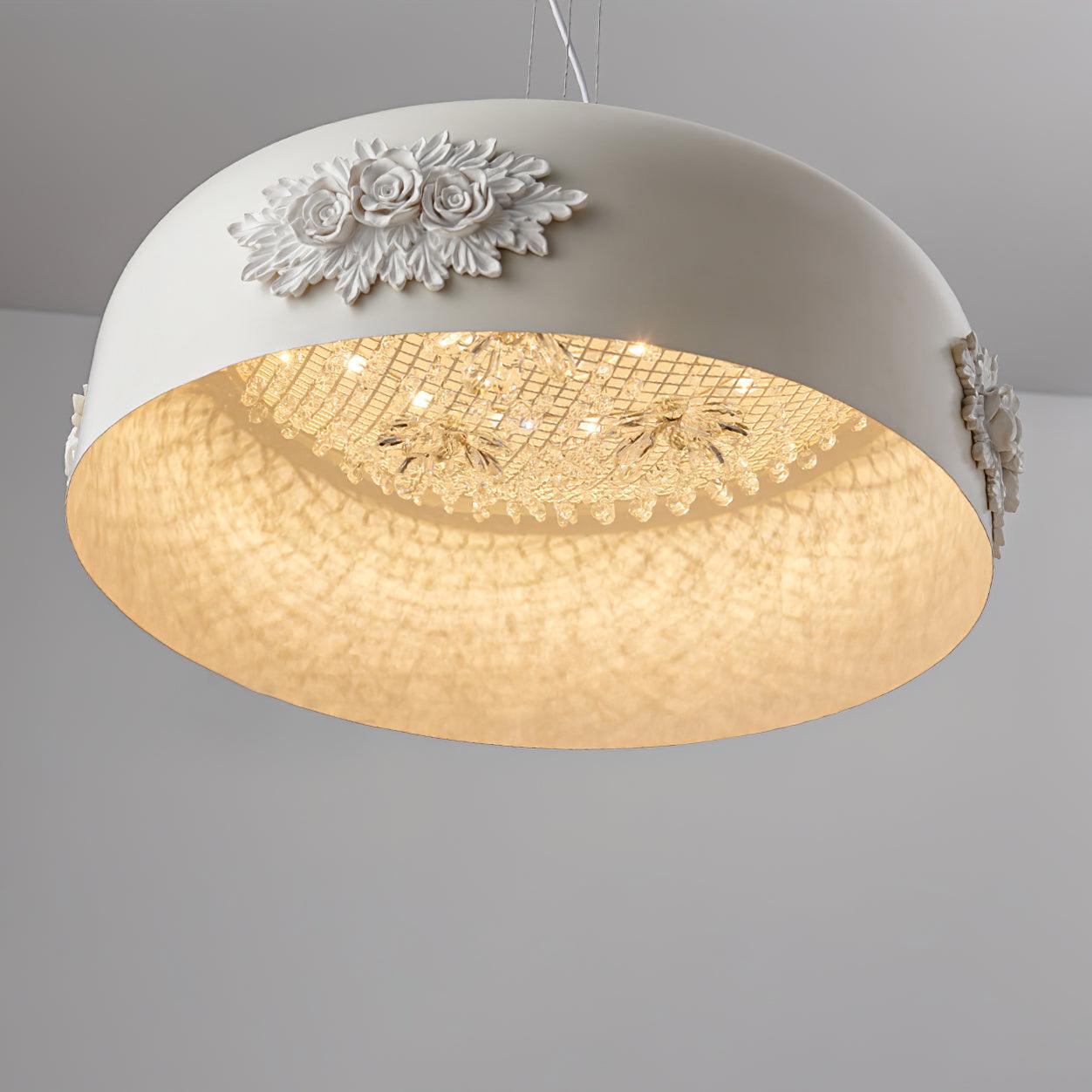 Modern Resin Pendant Light with Crystal Accents White and Beige LED Ceiling Fixture for Elegant Interiors