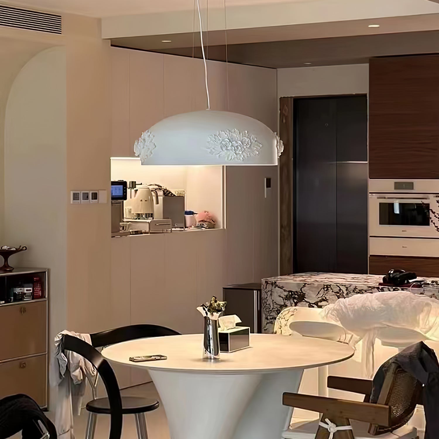 Modern Resin Pendant Light with Crystal Accents White and Beige LED Ceiling Fixture for Elegant Interiors