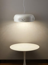 Modern Resin Pendant Light with Crystal Accents White and Beige LED Ceiling Fixture for Elegant Interiors