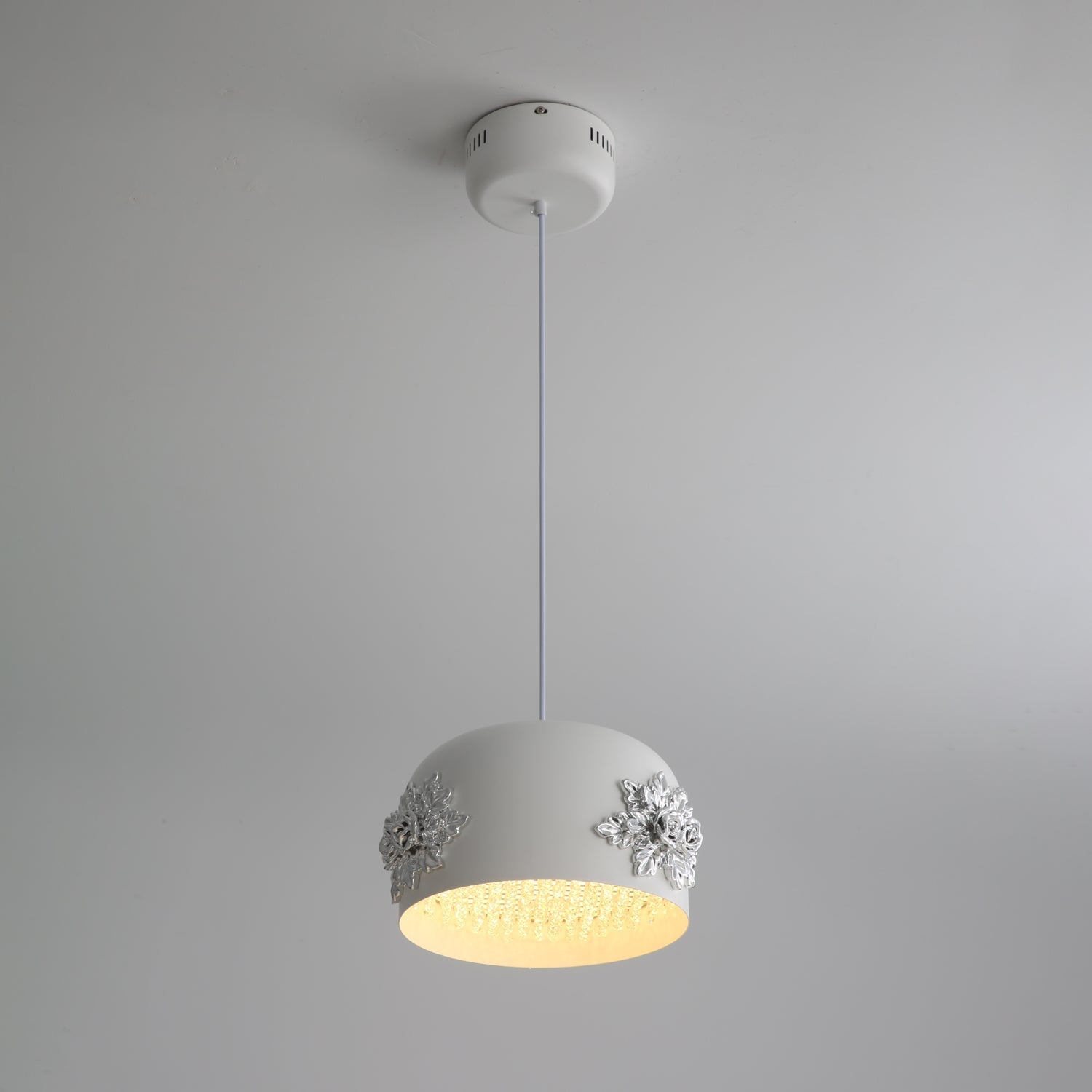 Modern Resin Pendant Light with Crystal Accents White and Beige LED Ceiling Fixture for Elegant Interiors