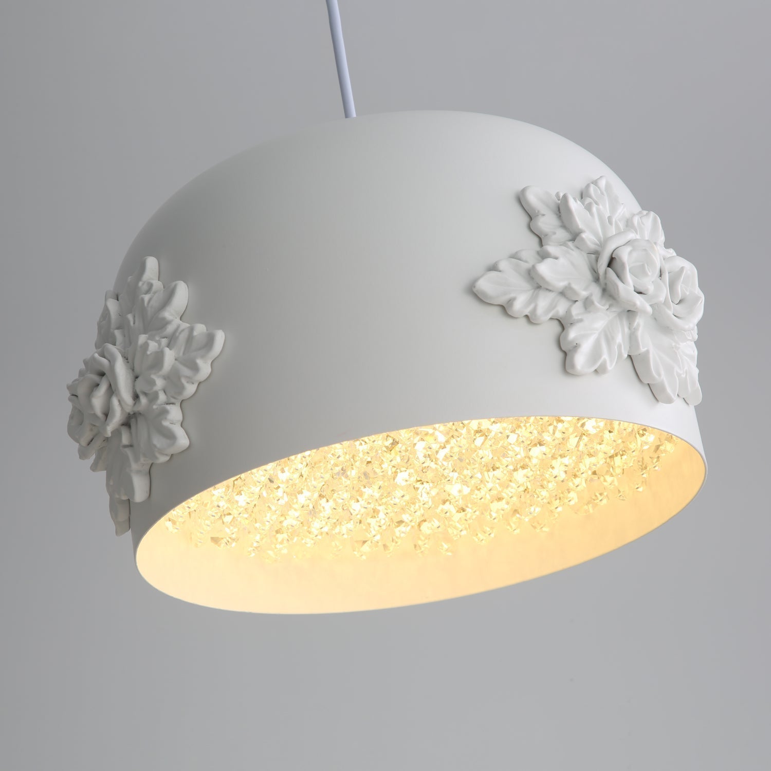 Modern Resin Pendant Light with Crystal Accents White and Beige LED Ceiling Fixture for Elegant Interiors