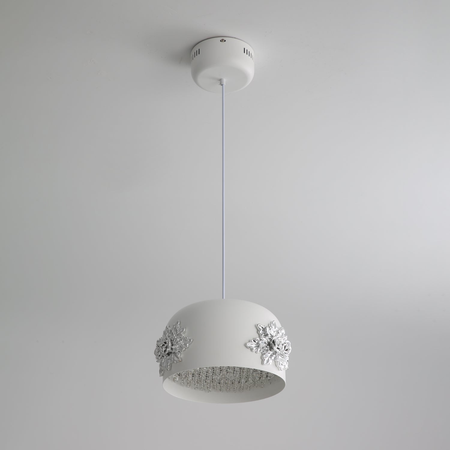 Modern Resin Pendant Light with Crystal Accents White and Beige LED Ceiling Fixture for Elegant Interiors