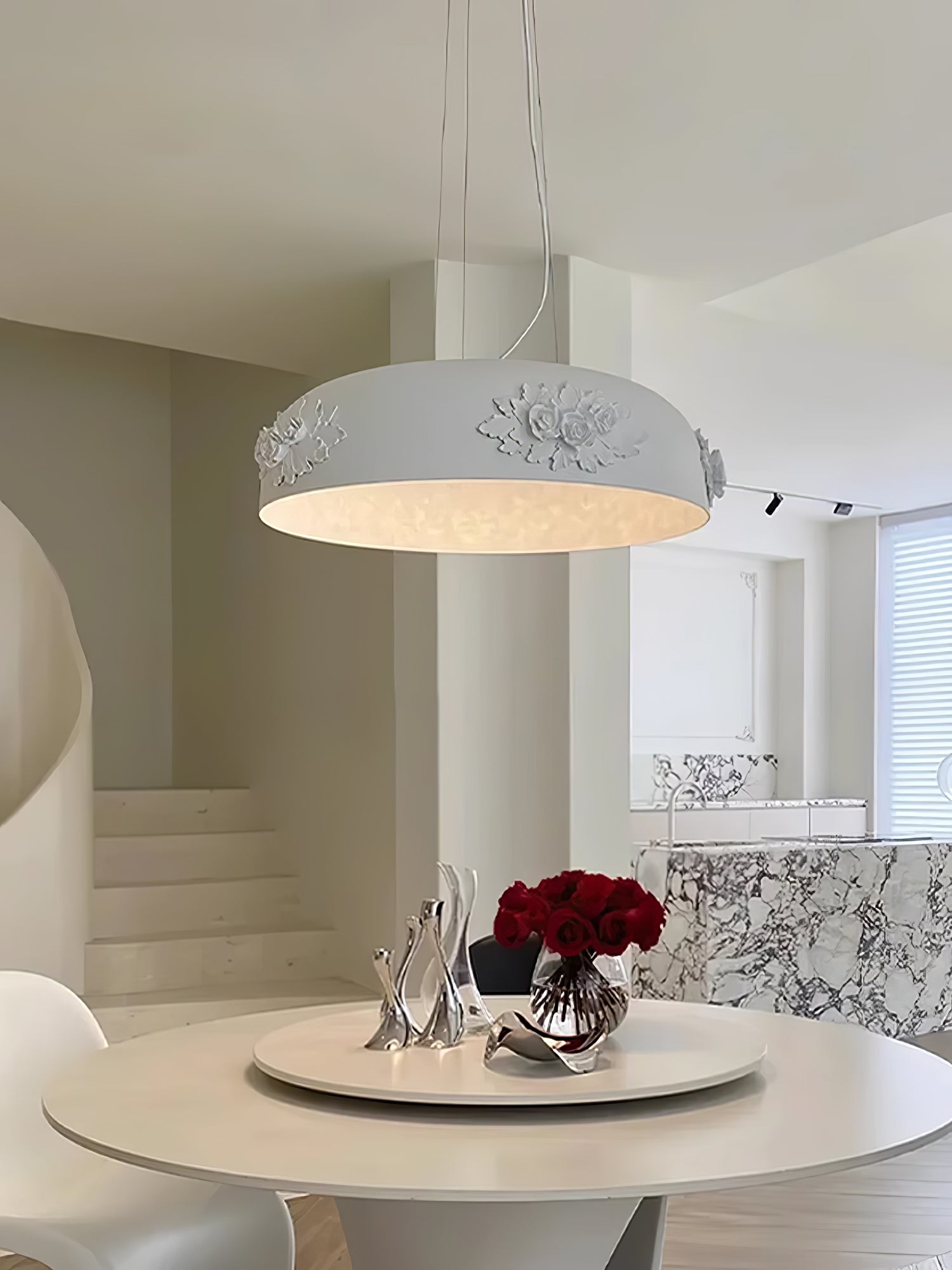 Modern Resin Pendant Light with Crystal Accents White and Beige LED Ceiling Fixture for Elegant Interiors