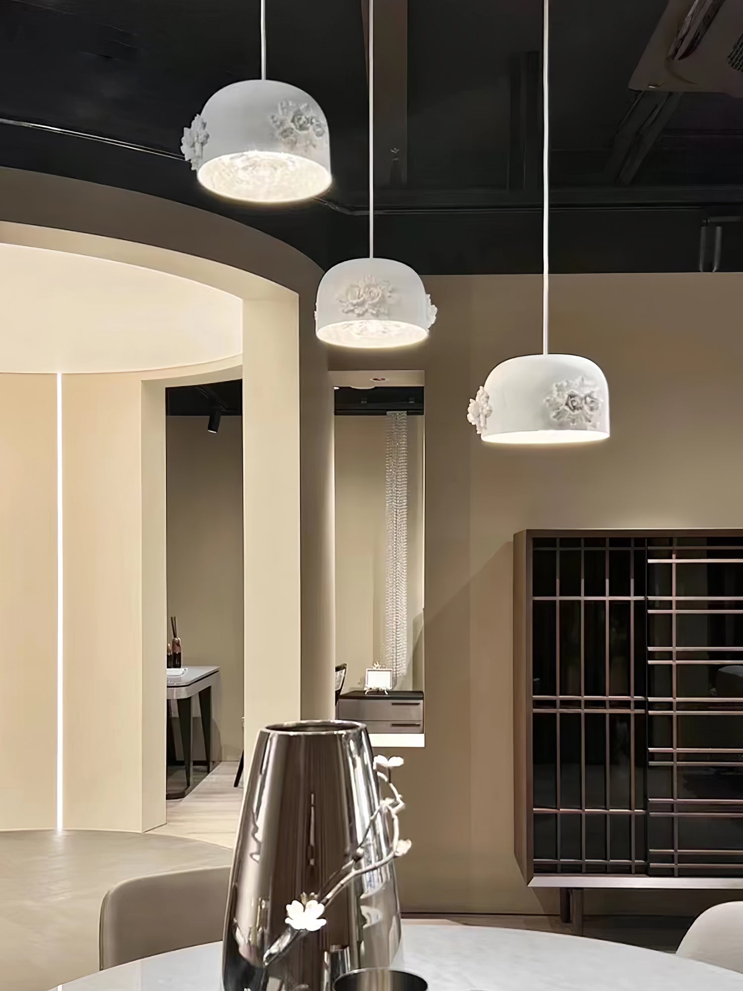 Modern Resin Pendant Light with Crystal Accents White and Beige LED Ceiling Fixture for Elegant Interiors