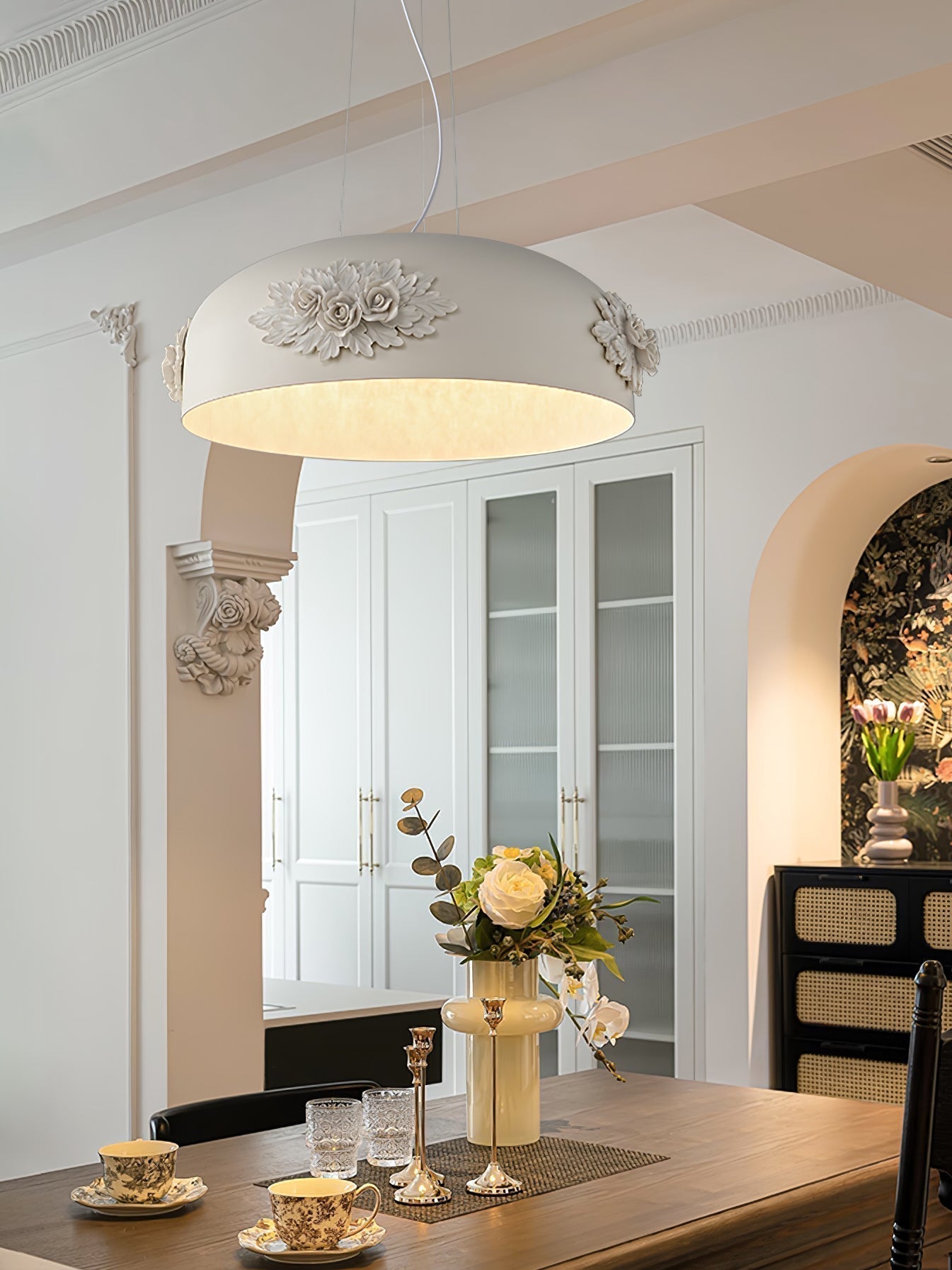 Modern Resin Pendant Light with Crystal Accents White and Beige LED Ceiling Fixture for Elegant Interiors