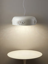 Modern Resin Pendant Light with Crystal Accents White and Beige LED Ceiling Fixture for Elegant Interiors