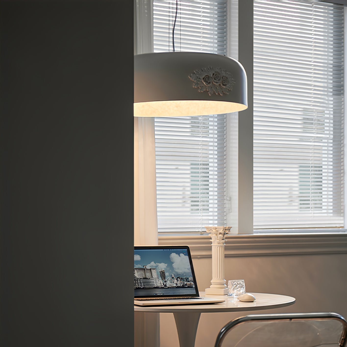 Modern Resin Pendant Light with Crystal Accents White and Beige LED Ceiling Fixture for Elegant Interiors
