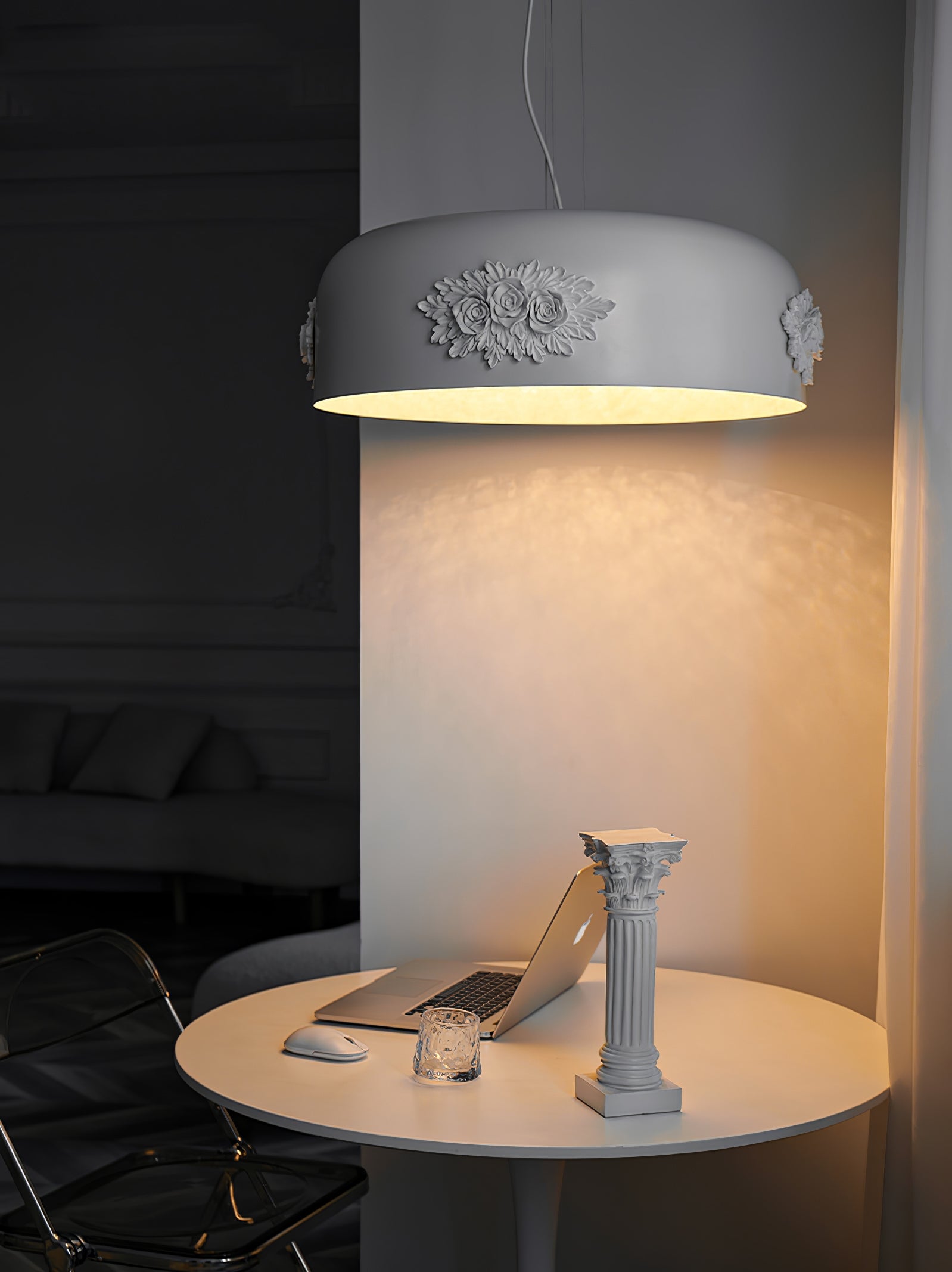 Modern Resin Pendant Light with Crystal Accents White and Beige LED Ceiling Fixture for Elegant Interiors