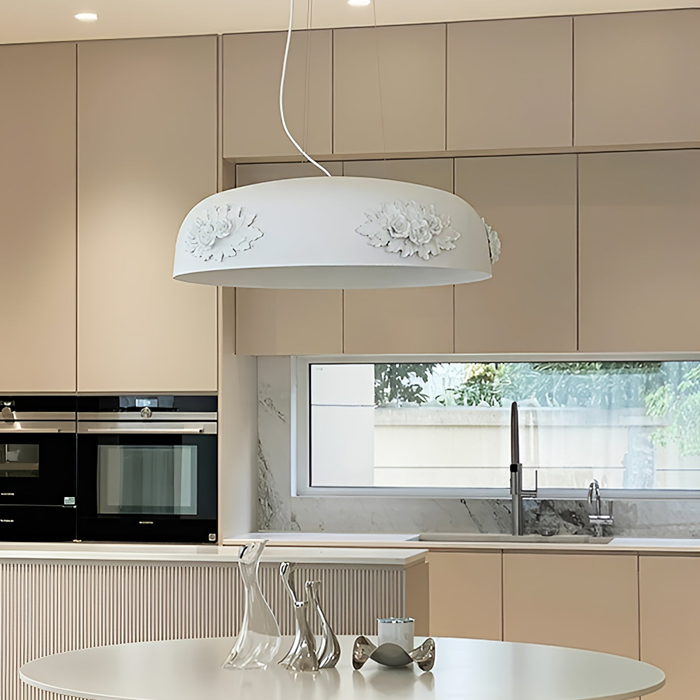 Modern Resin Pendant Light with Crystal Accents White and Beige LED Ceiling Fixture for Elegant Interiors