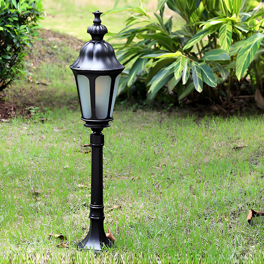 Modern Retro Black Outdoor Path Post Light Waterproof Garden Lawn Lantern with Glass Shade
