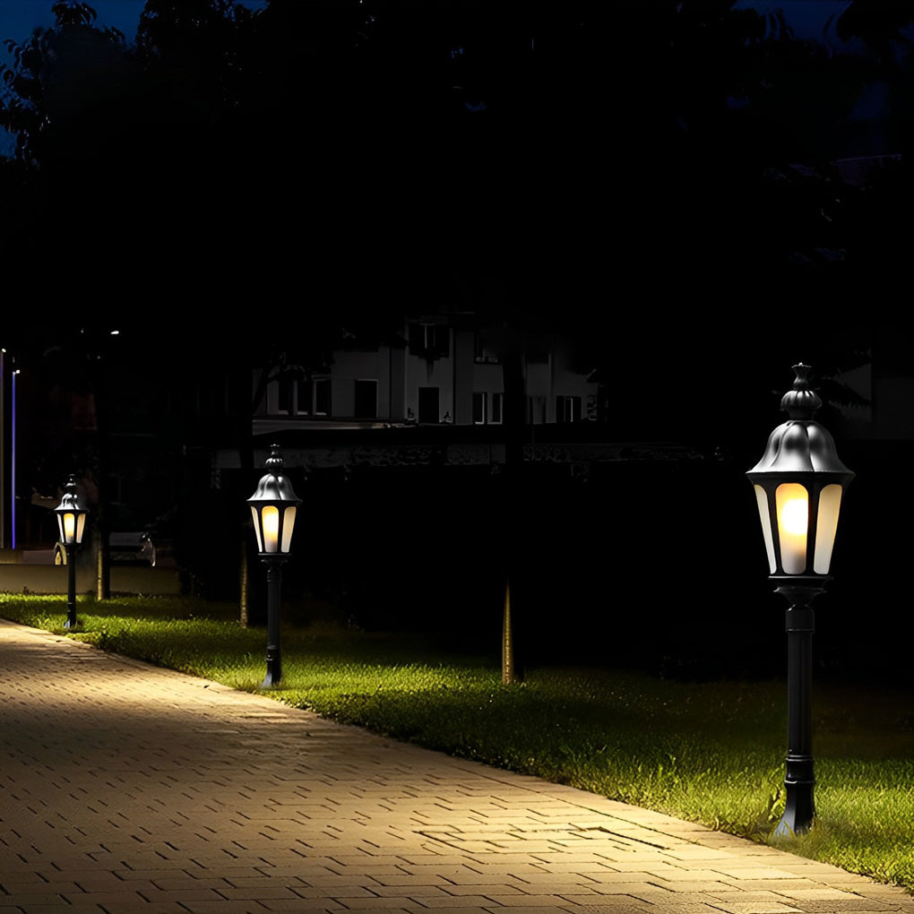 Modern Retro Black Outdoor Path Post Light Waterproof Garden Lawn Lantern with Glass Shade