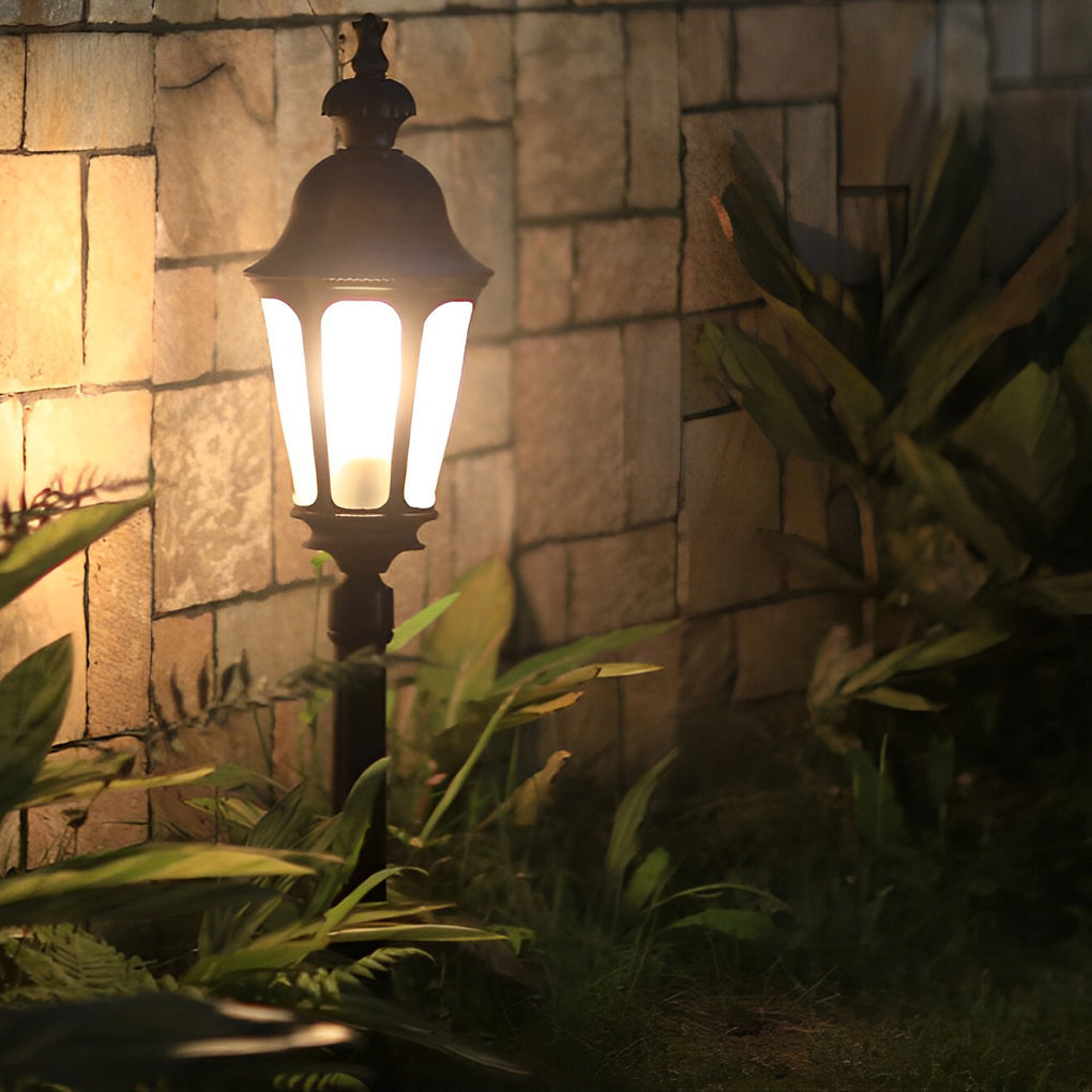 Modern Retro Black Outdoor Path Post Light Waterproof Garden Lawn Lantern with Glass Shade
